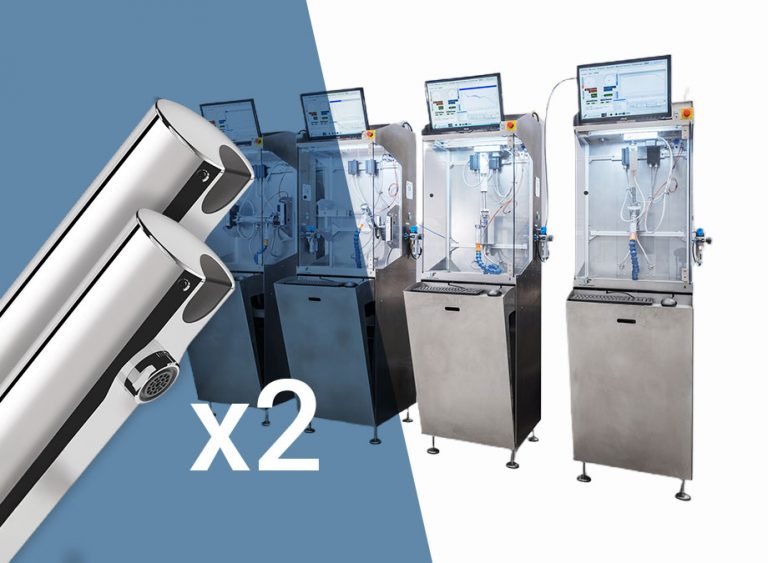 Resistance bench for two taps with electronic opening and closing